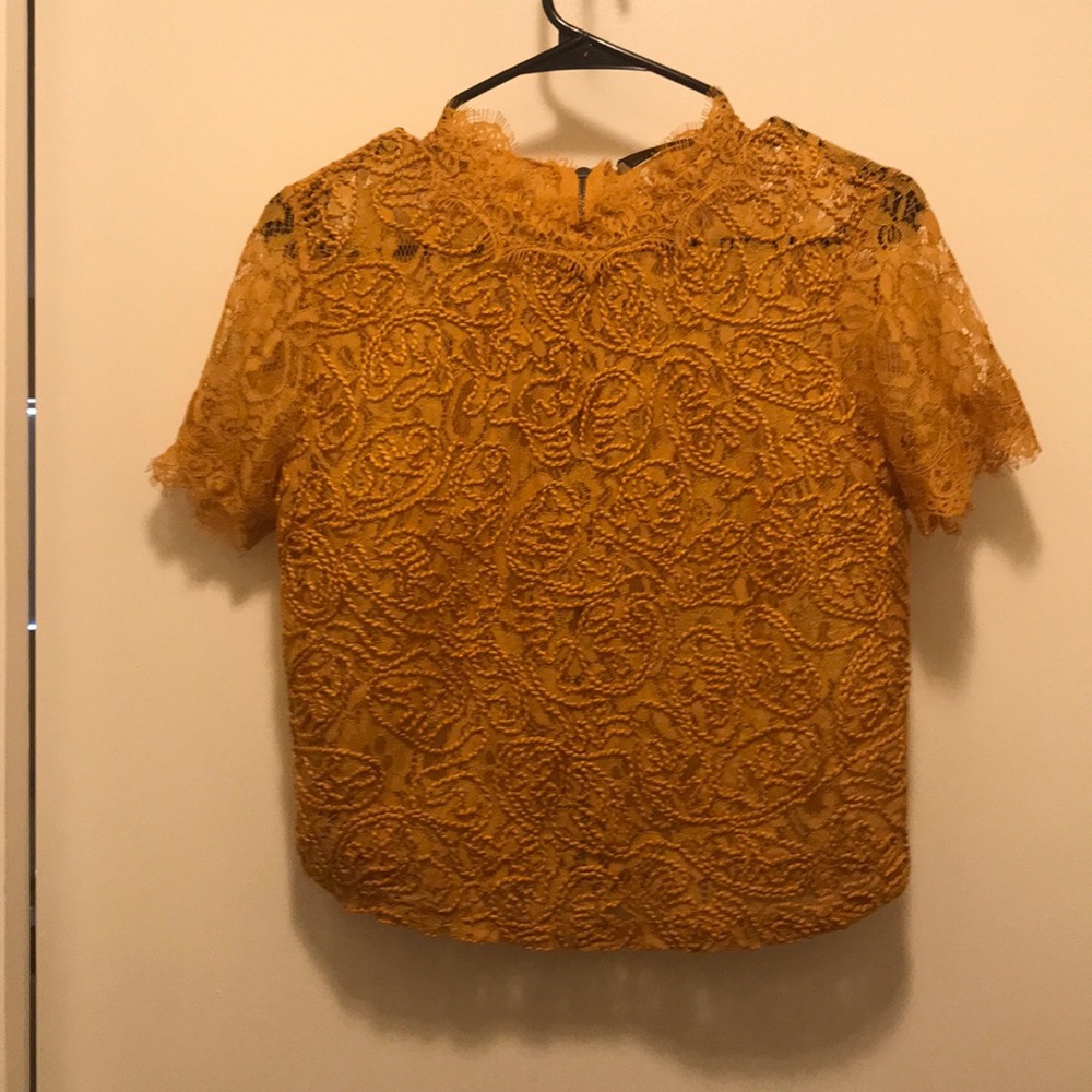 Zara Mustard Yellow Lace/Embroidered Top